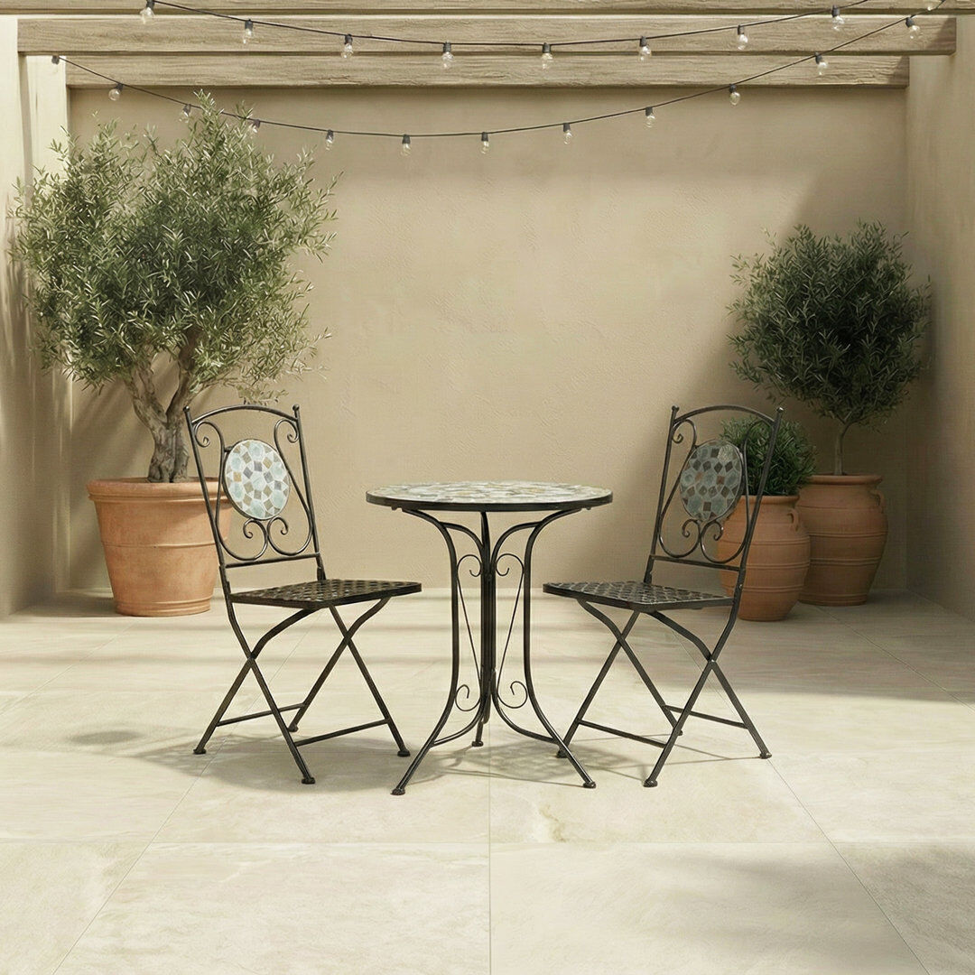 Charles Bentley 2 - Person Patio Dining Set Round Table Blue 2