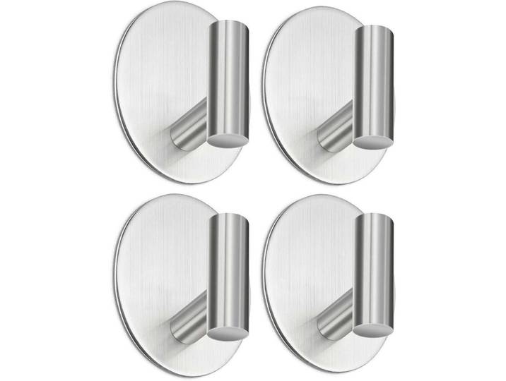 Klebehaken Edelstahl 4er Set Silber, Silberfarben, Metall, 4.5x3x6 cm, Badaccessoires, Haken