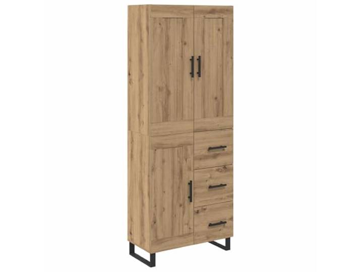 PUGYNBK Artisan Hoher Kommode, Eiche, 69,5 x 34 x 180 cm Scharniertüren, schwarze Metallgriffe, quadratische Beine, einfache Montage