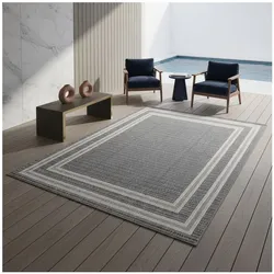 Teppich Outdoor LIRIA in Grau, mit Bordüre, 80 x 250 cm