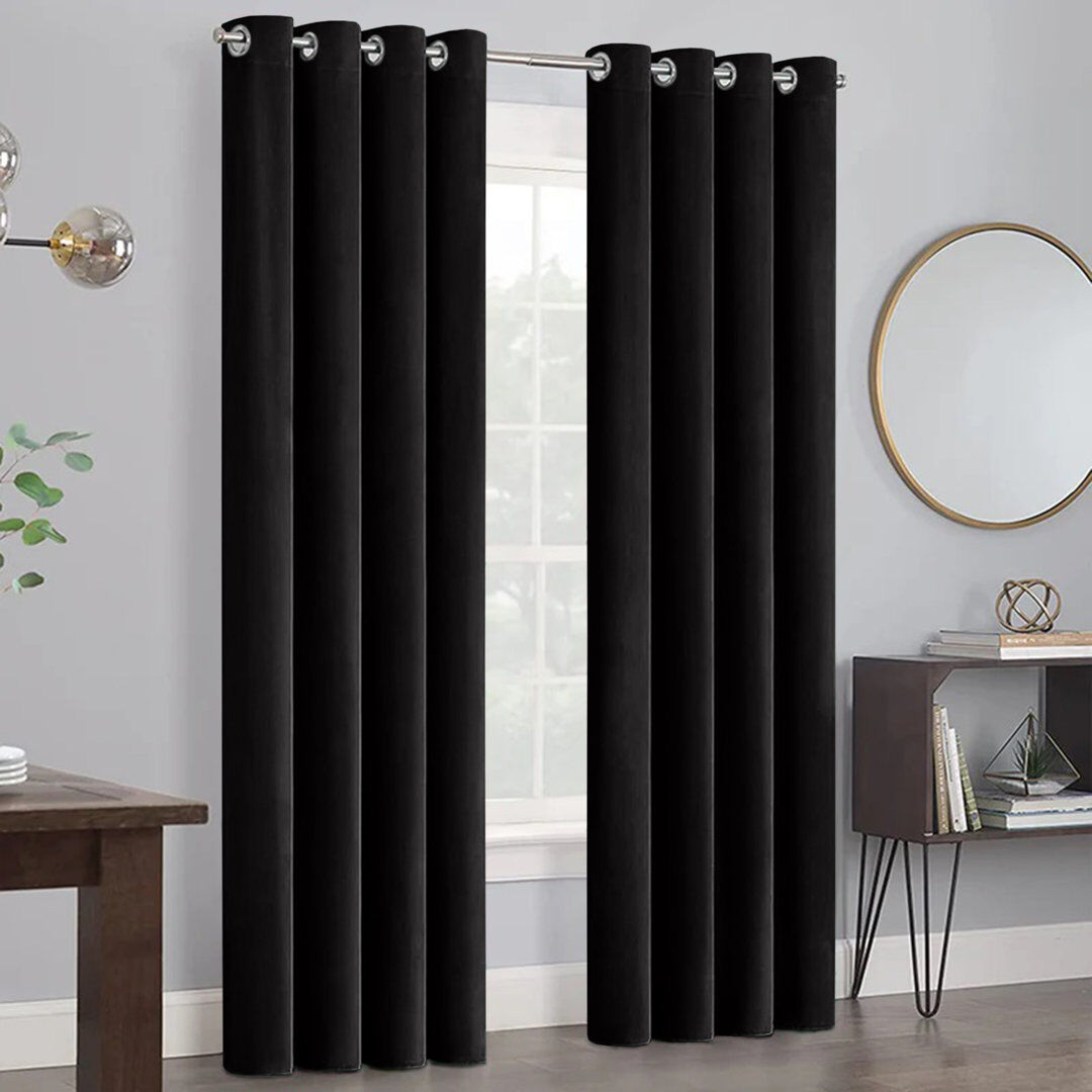 Fairmont Park Myron Heavy Crushed Velvet Eyelet Room Darkening Thermal Drape Curtains Black 168cm Width x 228cm Drop