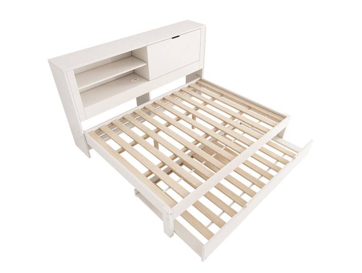 Oxeza Polsterbett 140/190 cm Weiß mit Ausziehbett 90/190 cm und Staufach, Ohne Matratze, Holz, Mode, 140x190 cm, Schlafzimmer, Betten, Polsterbetten