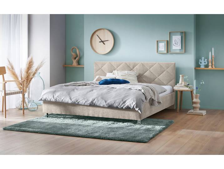 Polsterbett, 100% Polyester, Beige, 180×200 cm, Rautensteppung, WESTFALIA SCHLAFKOMFORT