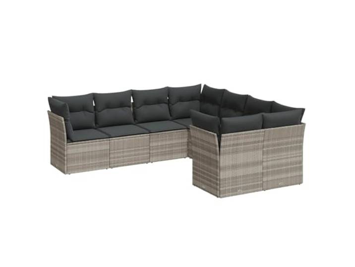 PUGYNBK 8-teiliges Sitzgruppe Rattan PE grau Modulares Design, dicke abnehmbare Kissen, wetterfest, für Terrasse oder Patio