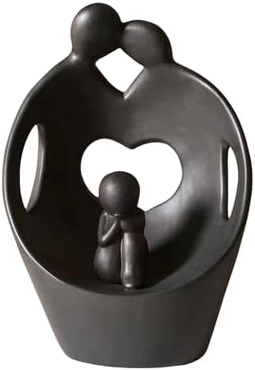 Abstract Gezin Sculptuur Zwart - Decoratief Familie Beeldje voor op Tafel