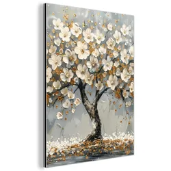 METALLBILD Baum - Blumen - Weiß - Natur - Kunst 30x40 cm