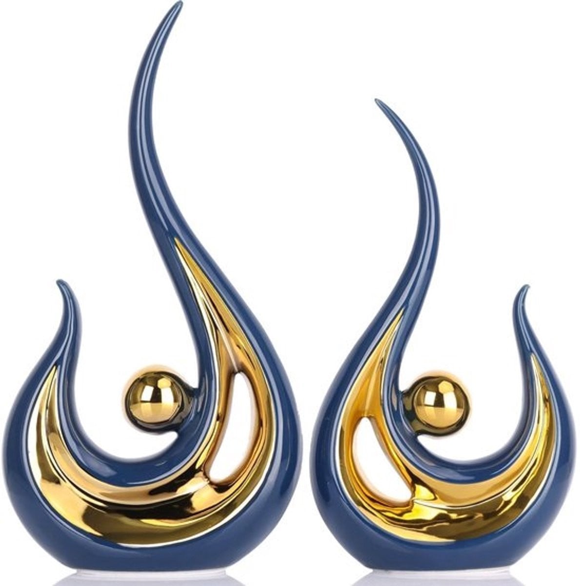 Omgoods - Set van 2 Keramische Abstracte Beeldjes voor Decoratie