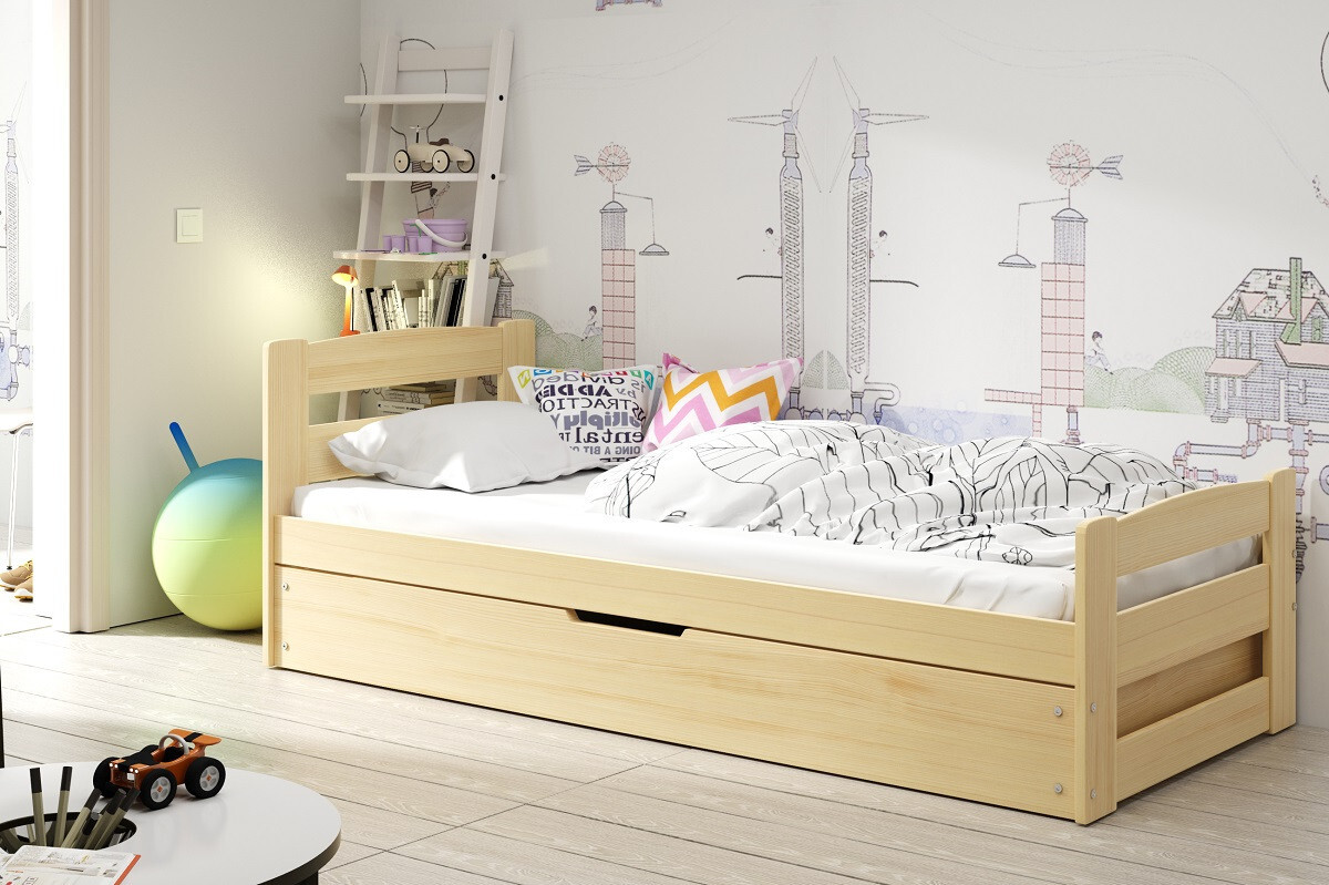 Kinderbett mit Stauraum und Matratze 90x200 LYDIE - Kiefer