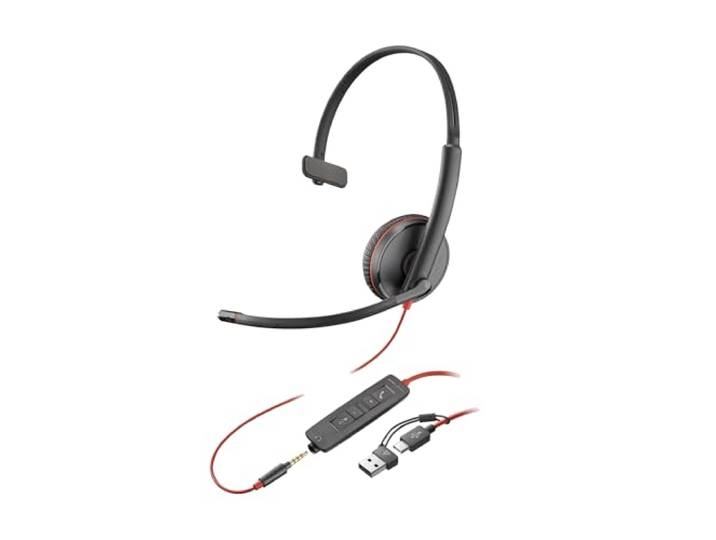 Poly Blackwire 3215 - Blackwire 3200 Series - Headset - On-Ear - bedraad - actieve ruisonderdrukking - 3,5 mm stekker, USB-C - zwart - gecertificeerd voor Skype voor bedrijven