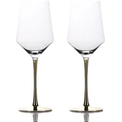 Intirilife 2x Wein Glas mit goldfarbenem Stiel - 380 ml Füllmenge - Rotwein Weißwein Glas Kelch Kristallglas stoßfest