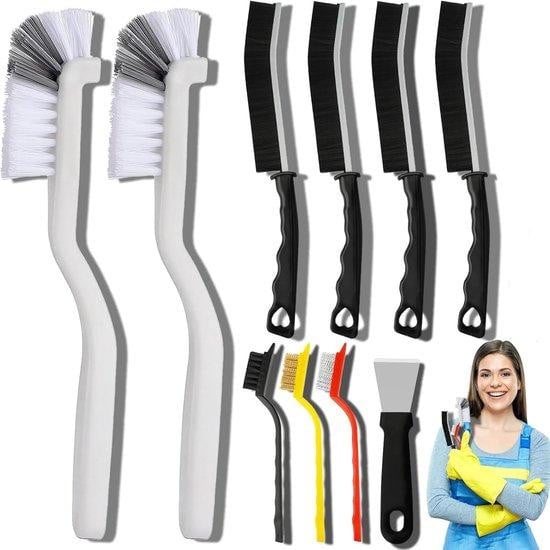 Unyqoos 10-delige reinigingsborstelset voor keuken en badkamer met nylon borstelharen en ergonomische handgrepen