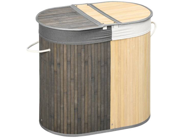 Homcom Wäschekorb mit Deckel 100L Wäschesammler mit Griffen, 2 herausnehmbar Wäschesack, Hellbraun, Naturmaterialien, Bambus, 37x60.5x62.5 cm, Haushalt & Reinigung, Wäschepflege, Wäschekörbe & Tonnen