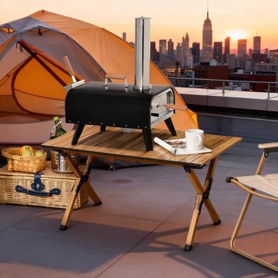 "GDFStudio - Portable Outdoor Pellet Pizza Oven with 12"" Cordierite Stone, Foldable Legs, Thermometer and Pizza Peel"