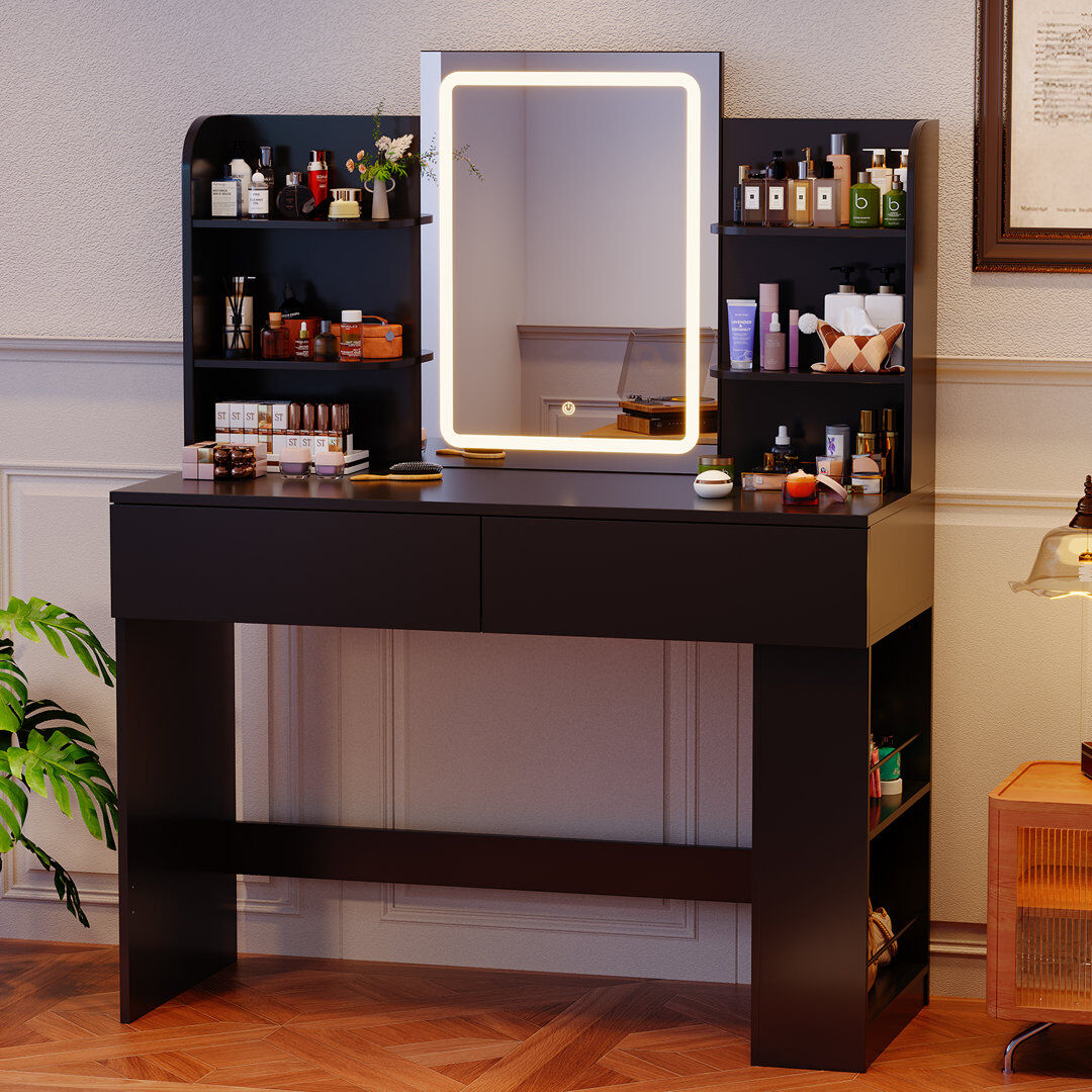 Metro Dressing Table with Mirror Black 110cm W X 40cm D
