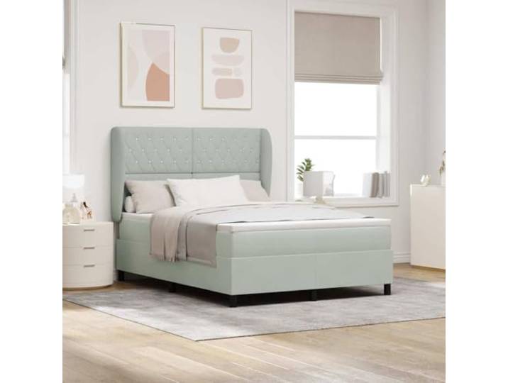 RJPLMFV Boxspringbett, Velours, Hellgrau, 200 x 160 cm Verstellbarer Kopf, 2 Höhen, Matratze, mittlere Härte, Rahmen aus Kiefernholz, einfache Montage