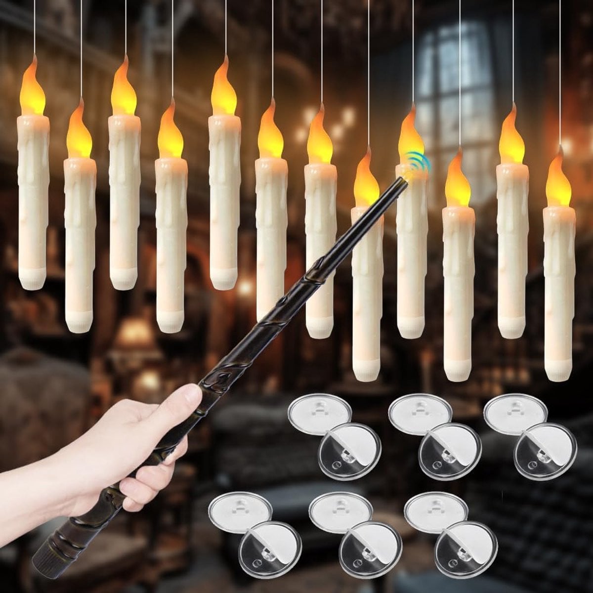 Set van 12 vlamloze LED-kaarsen met afstandsbediening, drijvende kaarsen voor Halloween en kerstdecoratie