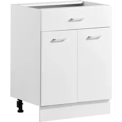 VEVOR Unterschrank 600x475x815 mm BxTxH Spanplatte Küchenunterschrank Weiß, für Waschküche & Bad, ohne Arbeitsplatte, im Shaker-Stil, mit Verstellbarem Einlegeboden, 1 Schublade, 2 Türen & Scharnieren