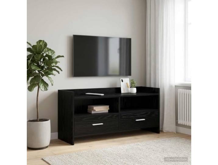 TV-Schrank 100 x 33 x 47 cm Schwarze Eiche Holzwerkstoff mit Metallgriffen Holzwerkstoff, Schwarze Eiche, Metallgriffe, verschiedene Fächer, glatte Oberfläche, pflegeleicht