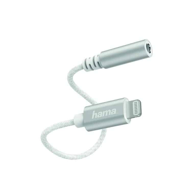 Hama Lightning naar 3,5 mm audioadapter, Mannelijk naar Vrouwelijk, Wit, Recht