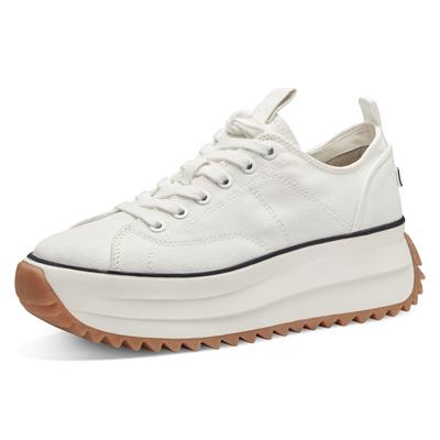 Plateausneaker TAMARIS "Milena", Damen, Gr. 40, weiß, Synthetik, Textil, Schuhe Plateausneaker, Freizeitschuh, Halbschuh, Schnürschuh in veganer Verarbeitung