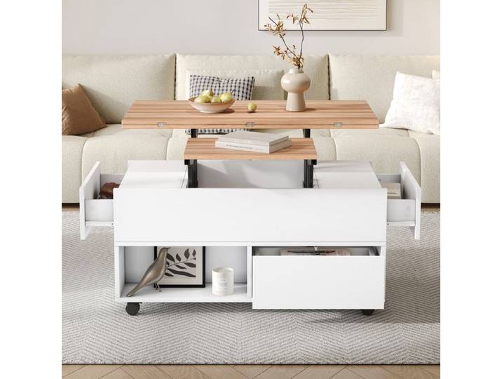 Table basse moderne avec 4 roulettes Table basse plateau relevable rectangulaire Table basse de salon avec 4 tiroirs 100x50x52