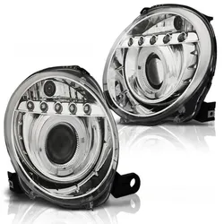 Scheinwerfer Angel Eyes mit LED Leiste passend für Fiat 500 Bj. 07-15 Chrom
