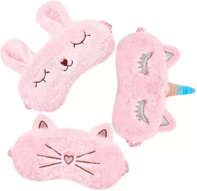 INF Plüsch Schlafmasken Set mit 3 – Hasen-, Einhorn- und Katzen-Design für Zuhause Rosa
