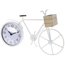 WellHome - Tischuhr mit Fahrraddesign aus weißem Metall 33,5x8x23,5cm
