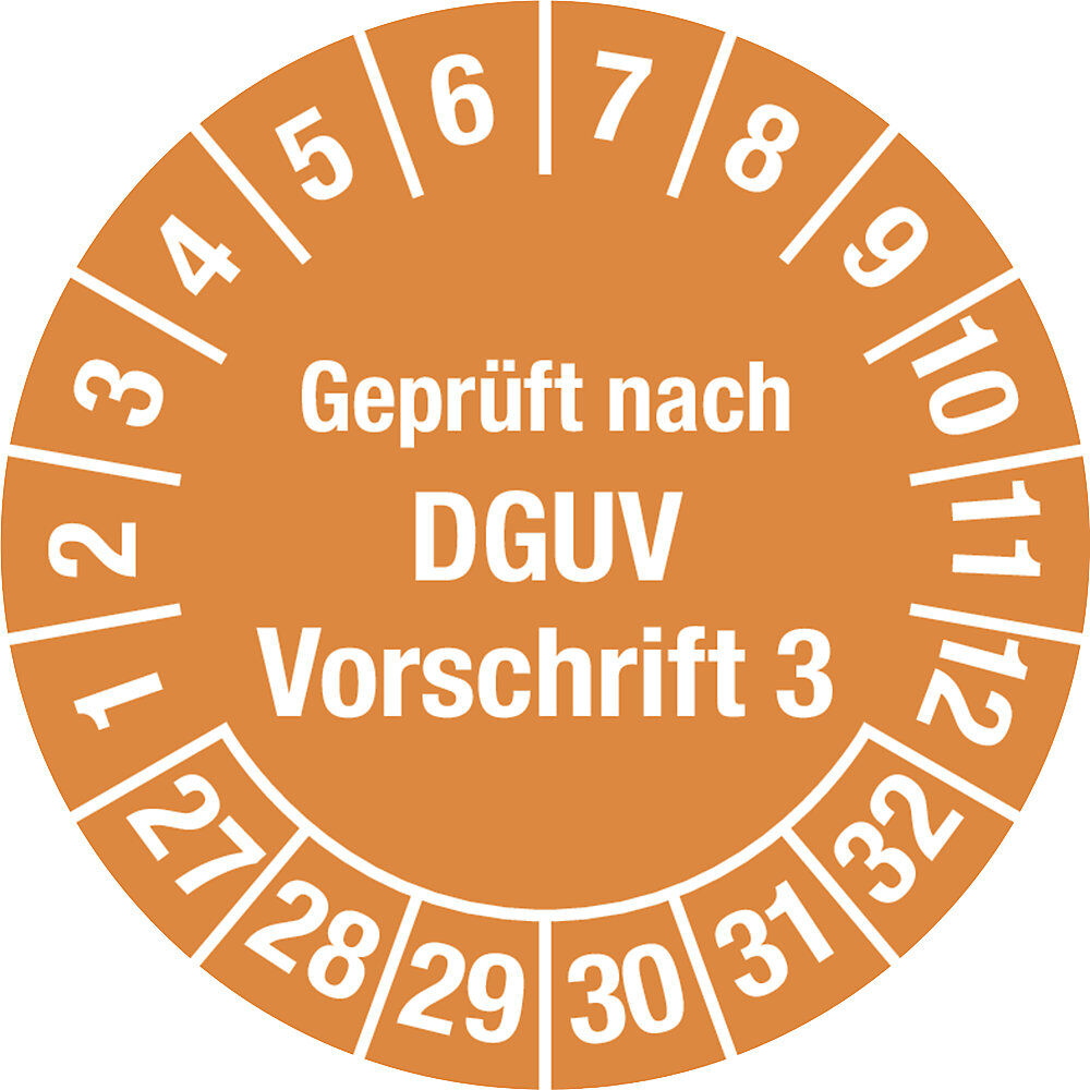 kaiserkraft Geprüft nach DGUV, Vorschrift 3, Dokumentenfolie, Ø 20 mm, 27 - 32, orange