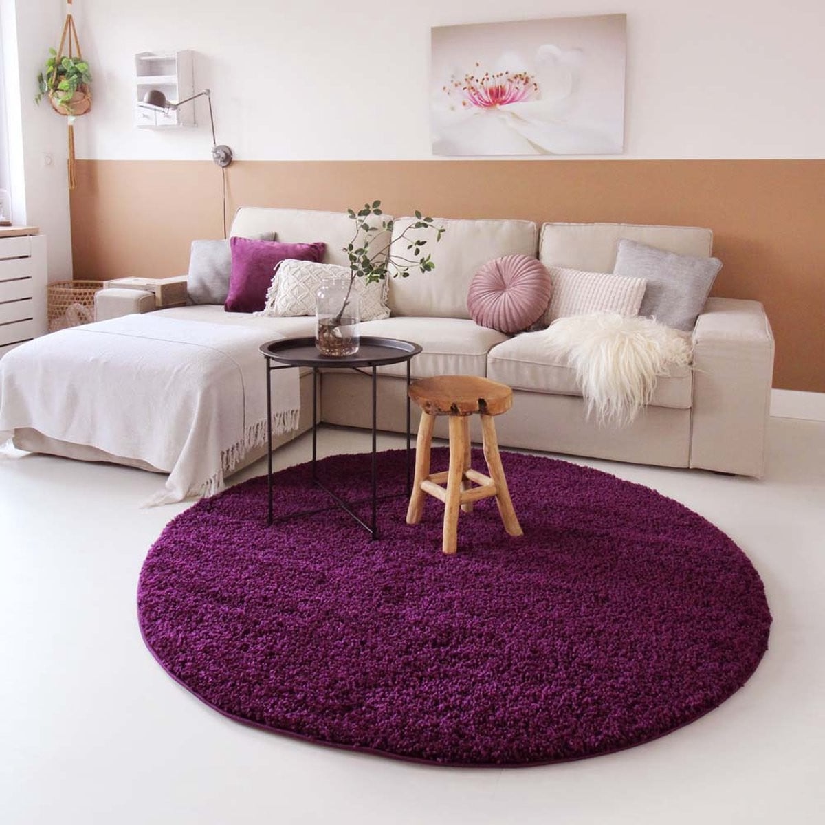 Rond hoogpolig vloerkleed Shaggy Trend paars