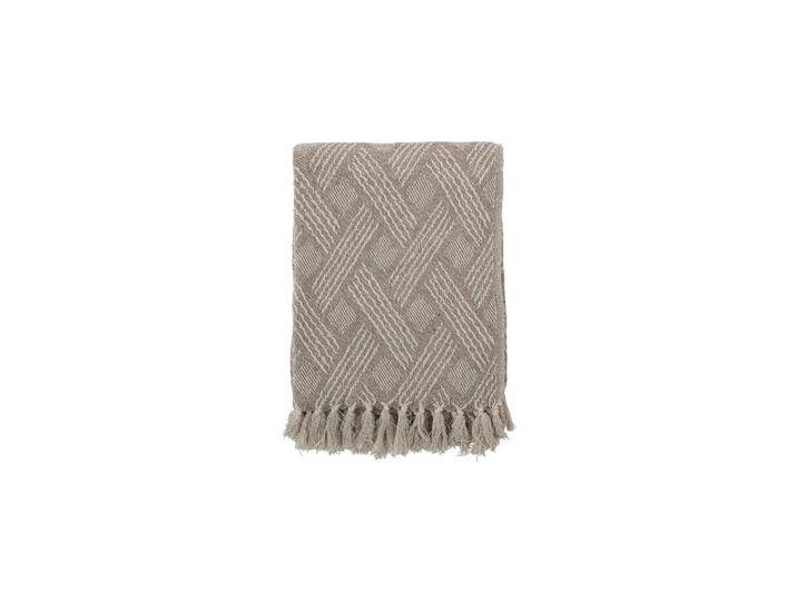 Plaid en coton recyclé beige, bords frangés, motifs diagonaux, lé