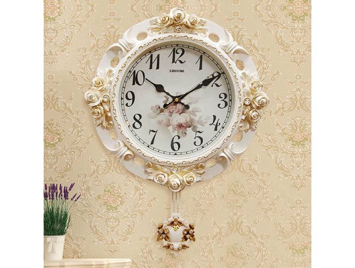 TUDA – horloge murale blanche Style européen, grande taille, Style rétro, rustique, fleur sculptée
