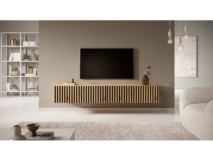 Meuble TV mural Telire Panneau de particules revêtu Marron/Imitation chêne 175cm