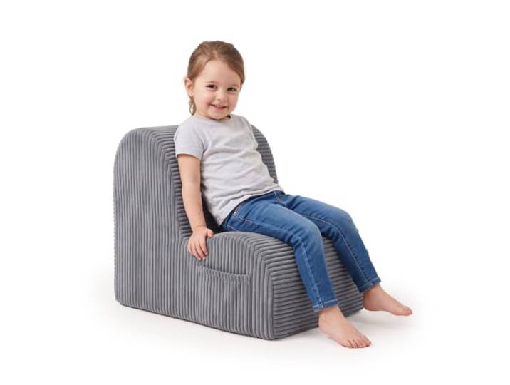 KiddyMoon Kindersessel aus Polyester mit Tasche und Reißverschlussbezug leichte Schaumstofffüllung, gerippter Stoff, Seitentasche für Kleinigkeiten, kompakt für kleine Räume