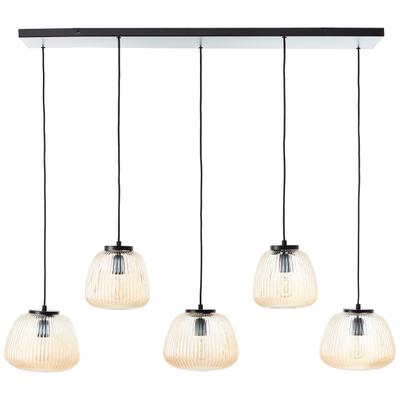 BRILLIANT Pendelleuchte "Kaizen", schwarz (amber, bernstein, schwarz matt), 5, 1 Stk., Leuchten, 150 x 125 x 48 cm, 5 x E27, kürzbar, Riffelglas, Pendelleuchte