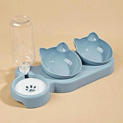 Uplift Essentials 3 in 1 Tilted Ear Cat Bowl & Gravity Waterer blue