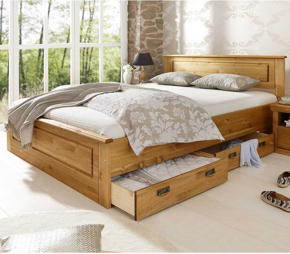 Pharao24.de Massivholzbett Kiefer 40 cm Einstiegshöhe Landhausstil