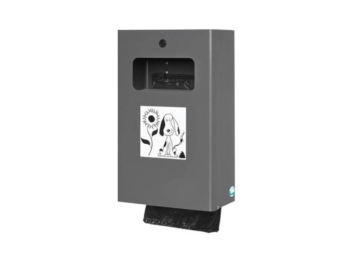 PROREGAL Robuster Kombiascher mit Hundekotbeutelspender HxBxT 43x26,5x14,8cm Stahl Grau Mülleimer Aschenbecher Abfalleimer