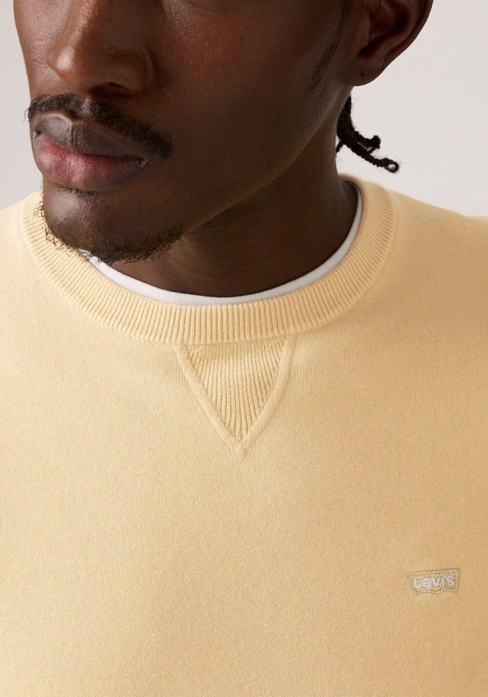 Rundhalspullover LEVI'S "LIGHTWEIGHT HM SWEATER", Herren, Gr. L, beige (rutabaga pique), Strick, Obermaterial: 100% Baumwolle, regular fit normal, Rundhals, angesetztes Bündchen, Pullover Rundhalspullover, Feingerippte Abschlüsse rutabaga pique L