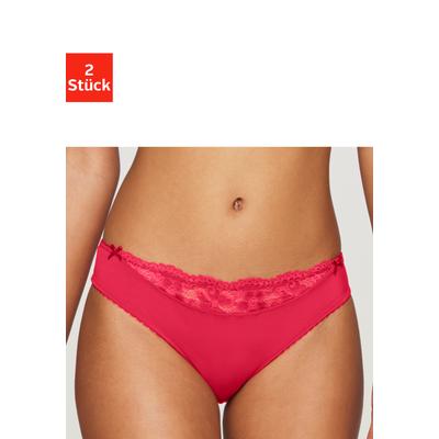 Slip NUANCE BY LASCANA "mit Spitzeneinsatz vorne", Damen, Gr. 40/42, Microfaser, rot (2xlipstick rot), Microfaser, Obermaterial: 85% Polyamid, 15% Elasthan, körpernah, Unterhosen Slip, als Dessous-Set kombinierbar, Dessous
