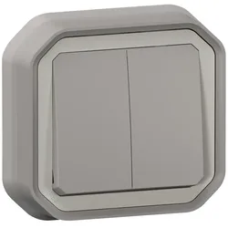 Legrand 069815L Plexo New FRUP Doppelwechselschalter 10AX/Taster 10A, Steckklem, IP55 IK08, Grau