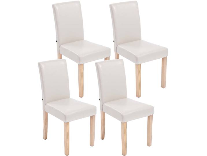TPFLiving 4er Set Esszimmerstuhl Ines Kunstleder Gestell Holz Natura - Creme