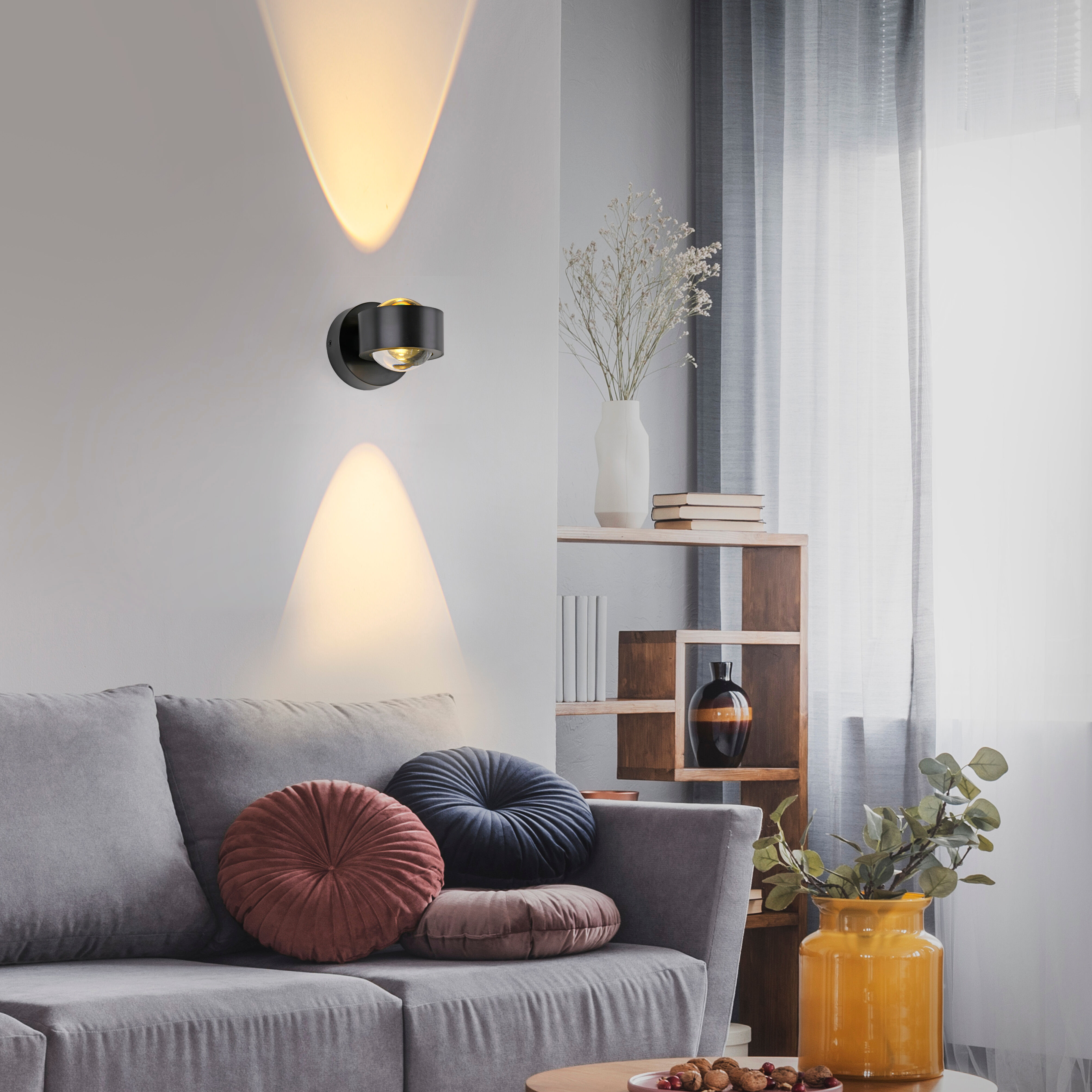 JUST LIGHT LED Wandleuchte "AKKU-CHIA", schwarz, 2, Ø 9cm H: 9cm, 1 Stk., Leuchten, Akkubetrieben inkl. USB-Ladekabel, 5 Stufen Dimmung + Timerfunktion, LED Wandleuchte
