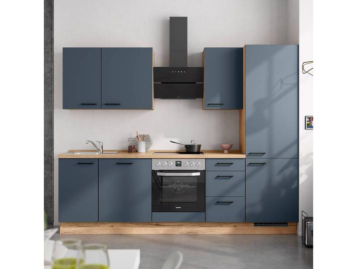 Küchenzeile High-Line Easytouch Kombi B 270cm Ausrichtung rechts Blau/Dunkelblau ohne Elektrogeräte