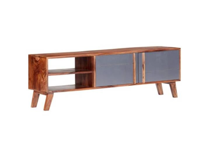 GKMBCVDFR TV-Schrank Grau 140x30x45 cm Massivholz Massivholz, 2 Ablagen, 4 Türenfächer, robuste Oberplatte, klassisches Design, Wohnzimmer
