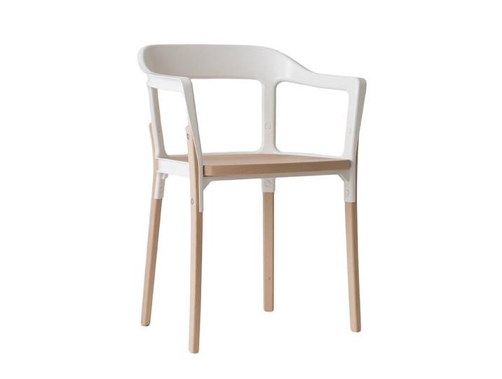 MAGIS chaise STEELWOOD CHAIR (Blanc - Hêtre naturel / acier verni)