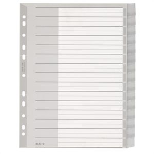 Leitz Register 1276-00-00, A4 Überbreite, blanko, Kunststoff, 15-teilig, grau, mit Fenstertaben