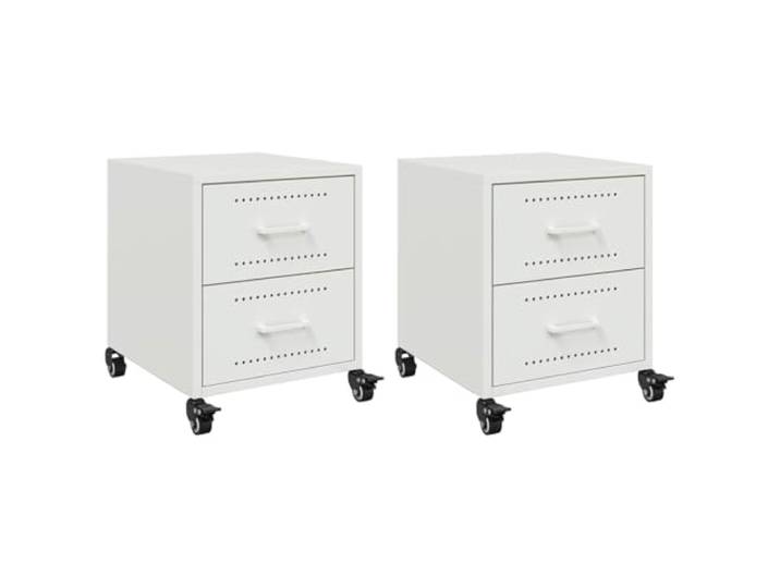 fsahslih Nachttisch 2er Set Weiß Kaltgewalzter Stahl 36x39x43,5 cm Mobilität durch Rollen fürs Schlafzimmer: 2 Schubladen bieten flexiblen Stauraum für Zeitschriften und Utensilien.
