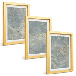 BILDER SET 3er Set - 20x30 cm Goldrahmen - Dekorativer Stein aus grünem Marmor