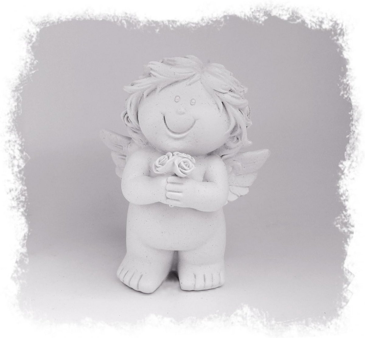 Decoratieve Baby Engel Beschermengel met Bloemen, Wit Polysteen, Hoogte: 9,5 cm